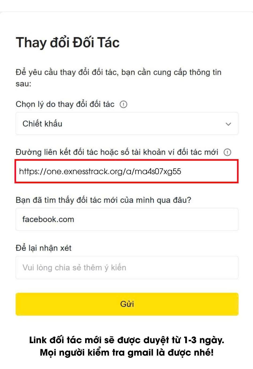 thay đổi mã đối tác exness